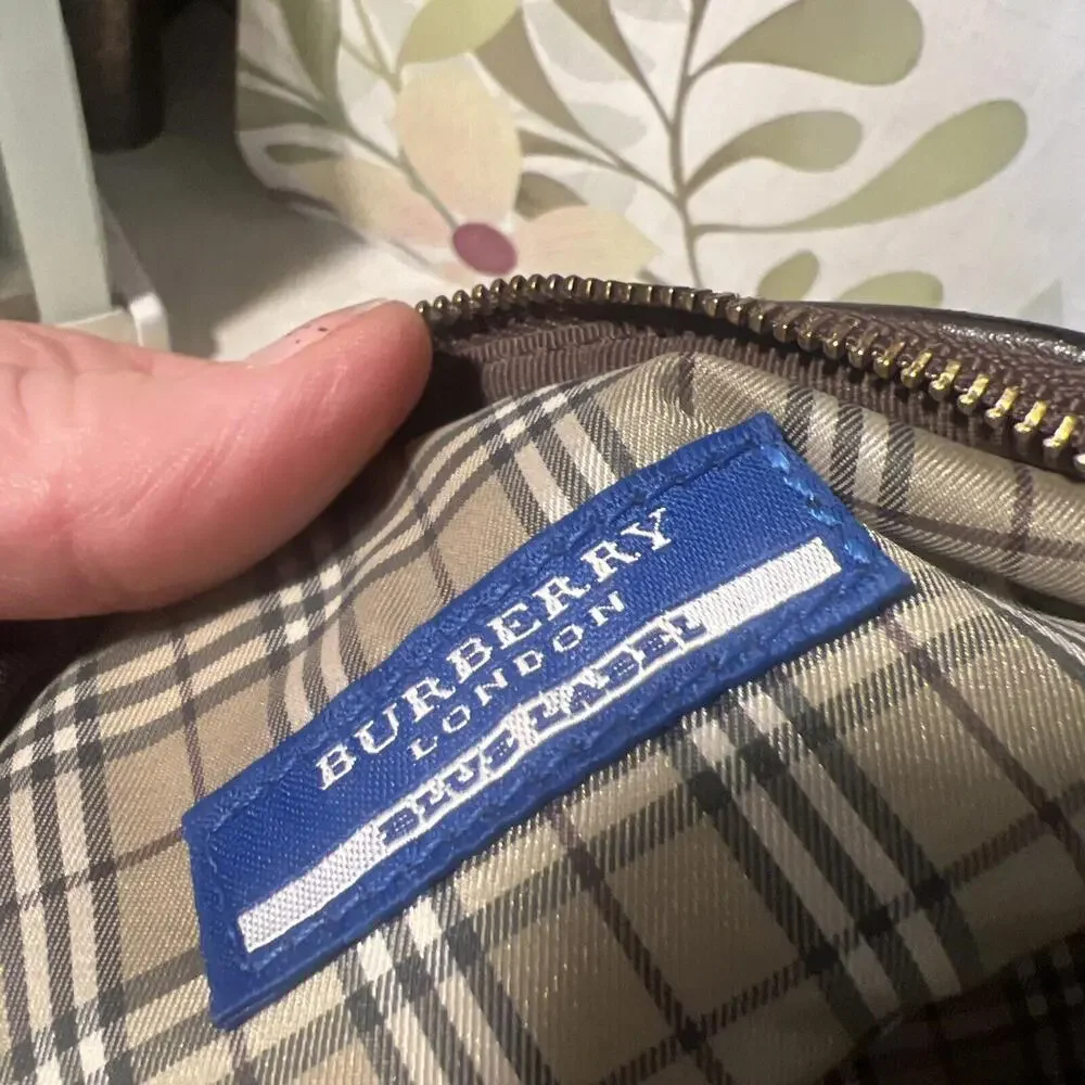 VINTAGE Burberry BLUE LABEL Makeup Cosmetic Bag bag Brown Beige Checkered Inside